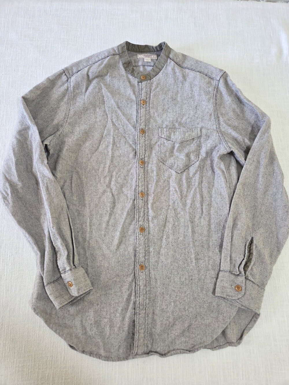 Wallace & Barnes Cotton/wool/linen Gray Band Collar Men's Shirt Small